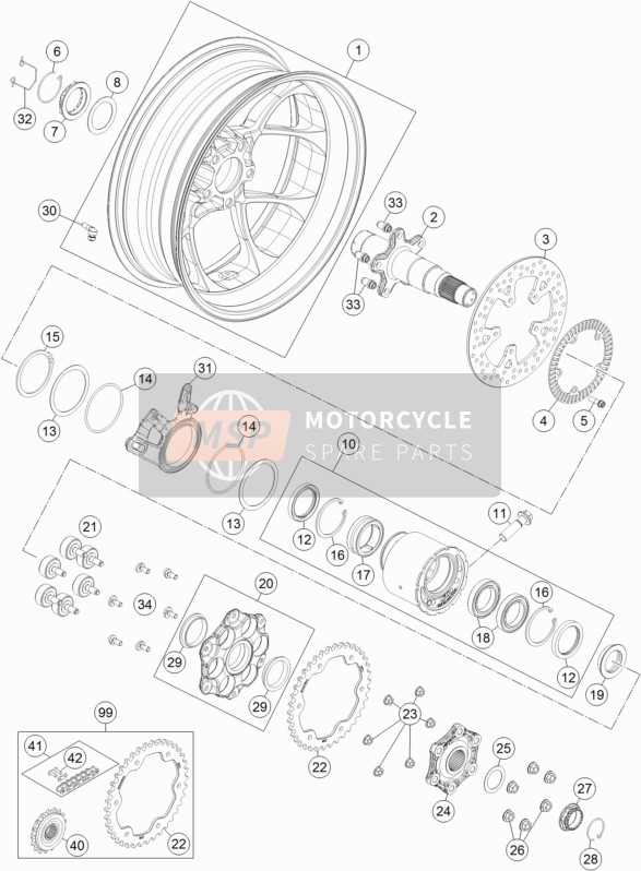 KTM 1290 SUPERDUKE R ORANGE ABS USA 2016 Rear Wheel for a 2016 KTM 1290 SUPERDUKE R ORANGE ABS USA