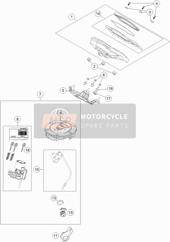 KTM 1290 SUPERDUKE R S.E. ABS USA 2016 Instruments / Lock System for a 2016 KTM 1290 SUPERDUKE R S.E. ABS USA