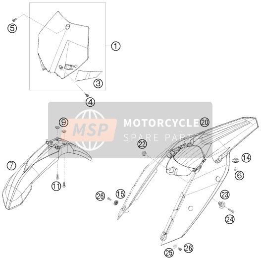 KTM 144 SX USA 2008 Máscara, Guardabarros para un 2008 KTM 144 SX USA