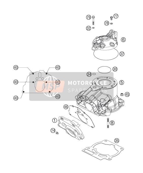 KTM 144 SX USA 2007 Cilindro, Cabeza de cilindro para un 2007 KTM 144 SX USA