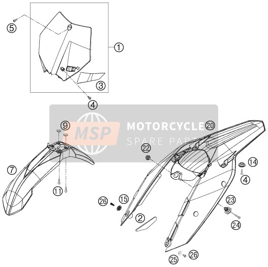 KTM 144 SX USA 2007 Maschera, Parafanghi per un 2007 KTM 144 SX USA