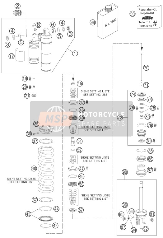 KTM 144 SX USA 2007 Amortiguador desmontado para un 2007 KTM 144 SX USA