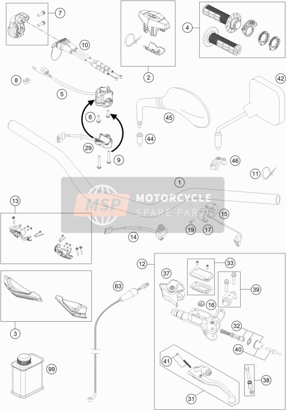 KTM 150 EXC TPI Europe 2020 Stuur, Besturing voor een 2020 KTM 150 EXC TPI Europe