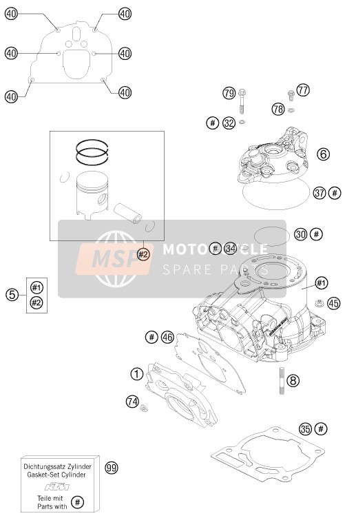 KTM 150 SX USA 2013 Cilinder, Cilinderkop voor een 2013 KTM 150 SX USA