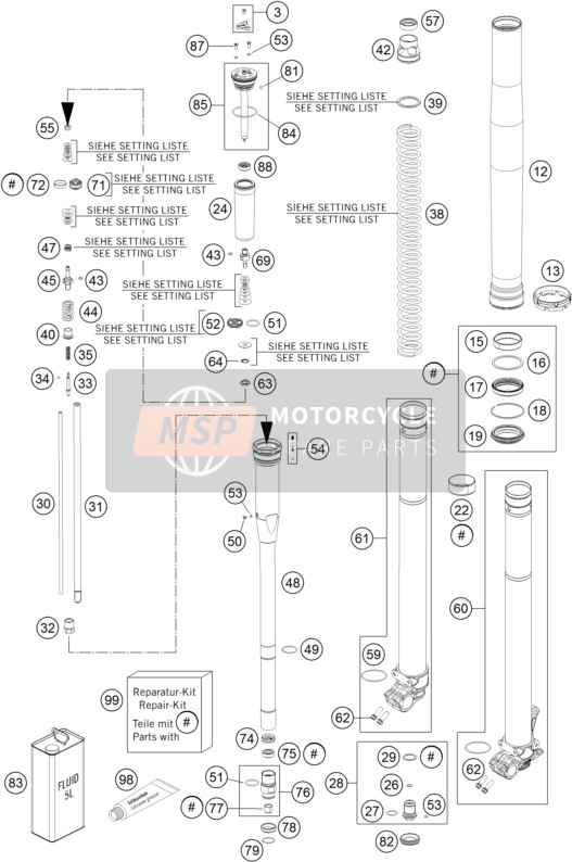 KTM 150 SX Europe 2015 Voorvork gedemonteerd voor een 2015 KTM 150 SX Europe