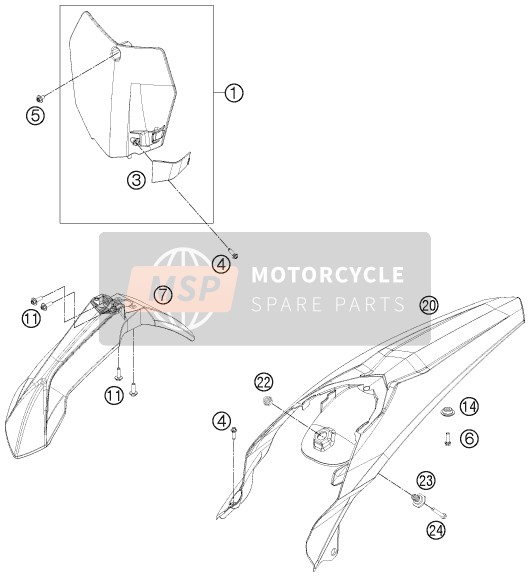 KTM 150 SX Europe 2015 Mask, Fenders for a 2015 KTM 150 SX Europe