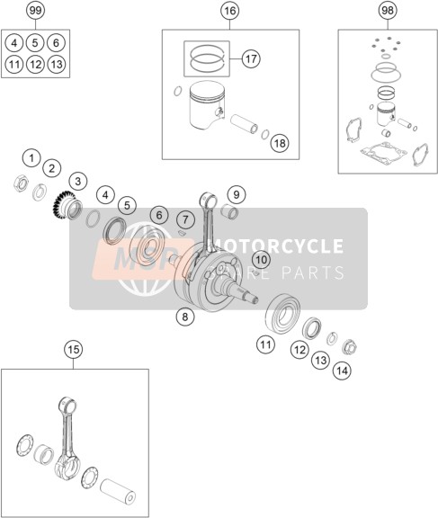 KTM 150 SX Europe 2017 Crankshaft, Piston for a 2017 KTM 150 SX Europe