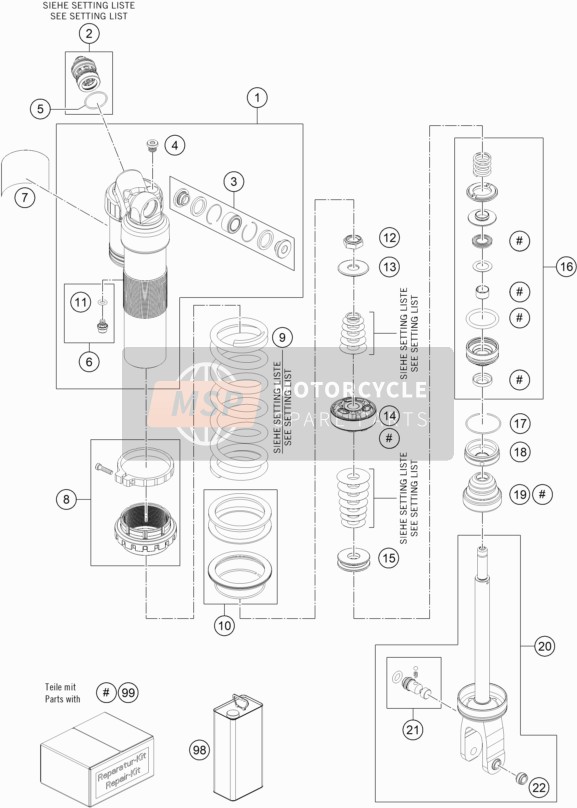 KTM 150 SX USA 2020 Amortiguador desmontado para un 2020 KTM 150 SX USA