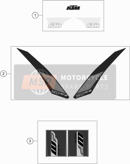 79008155008, Sticker Set Spoiler 150 XC-W ?17, KTM, 0