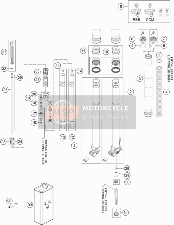 KTM 150 XC-W USA 2017 VORDERRADGABEL DEMONTIERT für ein 2017 KTM 150 XC-W USA