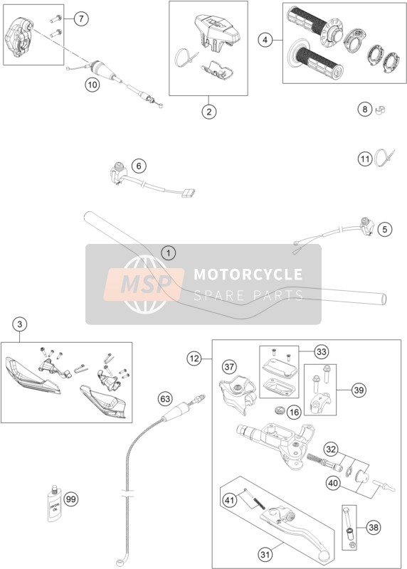 KTM 150 XC-W USA 2017 Manillar, Control S para un 2017 KTM 150 XC-W USA