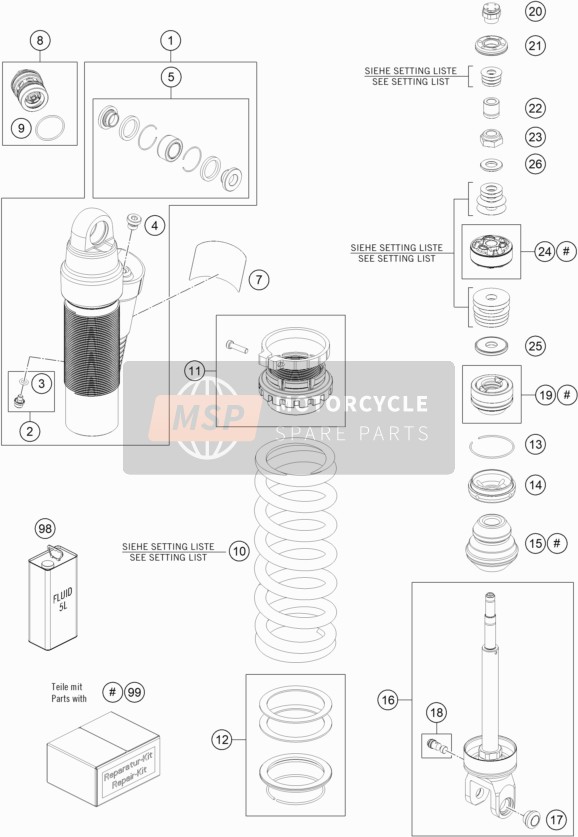 KTM 150 XC-W TPI USA 2020 Shock Absorber Disassembled for a 2020 KTM 150 XC-W TPI USA