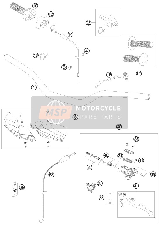 KTM 150 XC USA 2010 Handlebar, Controls for a 2010 KTM 150 XC USA