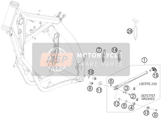 KTM 150 XC USA 2010 Kant / Middenbok voor een 2010 KTM 150 XC USA