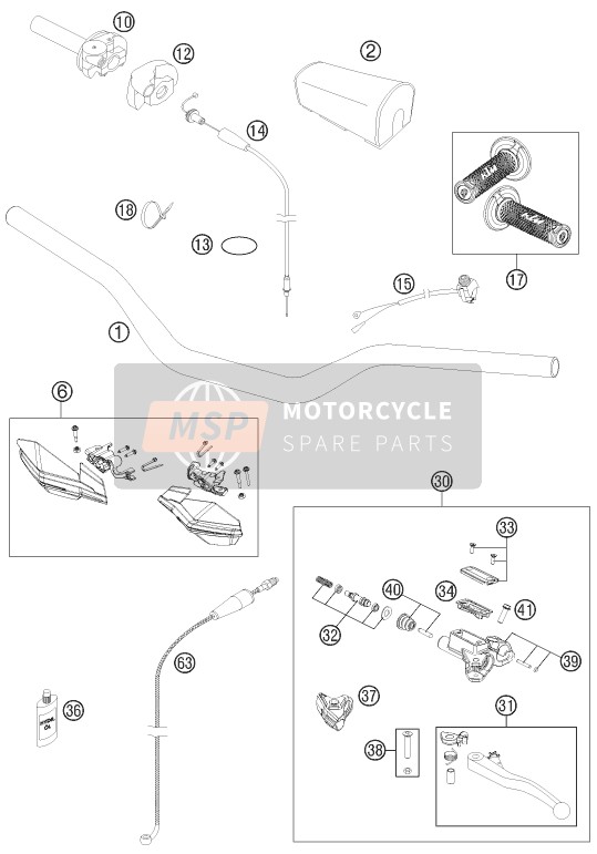 KTM 150 XC USA 2013 Guidon, Les contrôles pour un 2013 KTM 150 XC USA