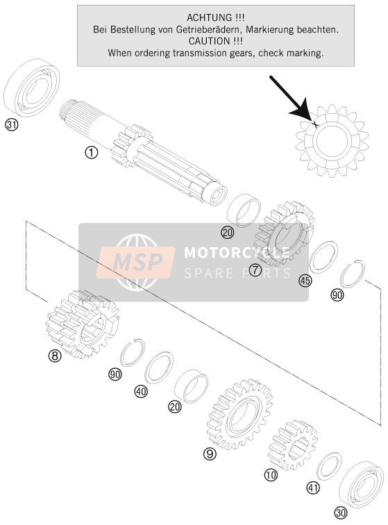 KTM 150 XC USA 2014 Transmisión I - Eje principal para un 2014 KTM 150 XC USA
