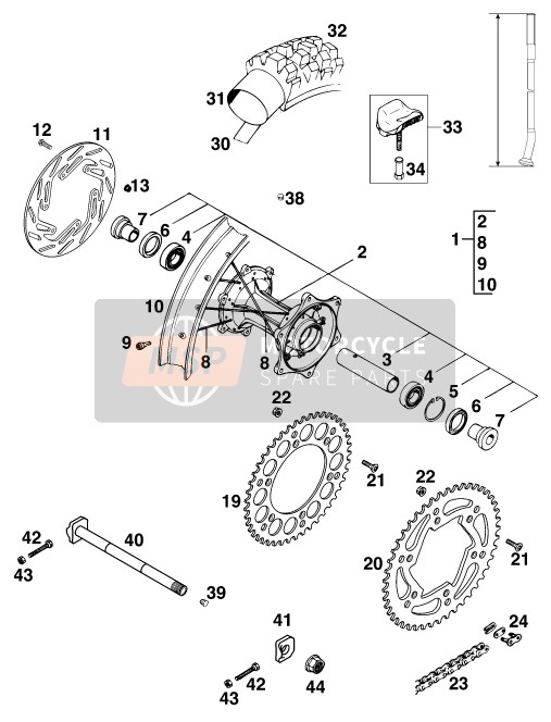 KTM 200 EXC Europe 1998 Rueda trasera para un 1998 KTM 200 EXC Europe