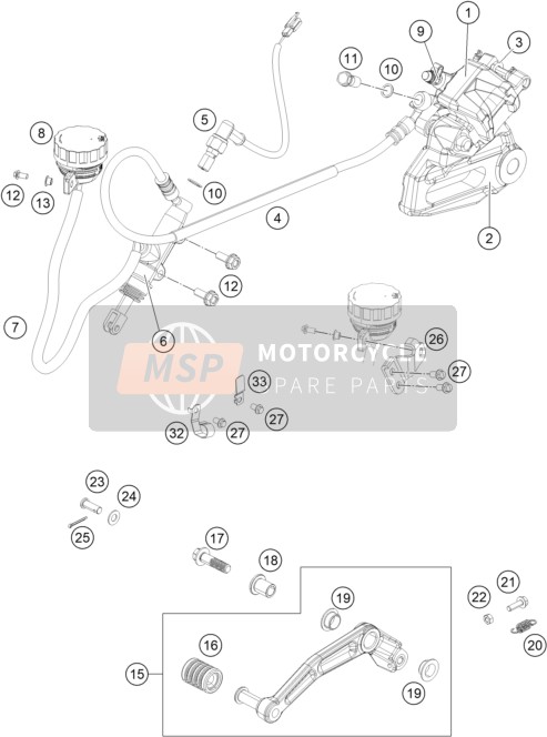 KTM 200 Duke, black w/o ABS-CKD Brazil 2018 Étrier de frein arrière pour un 2018 KTM 200 Duke, black w/o ABS-CKD Brazil