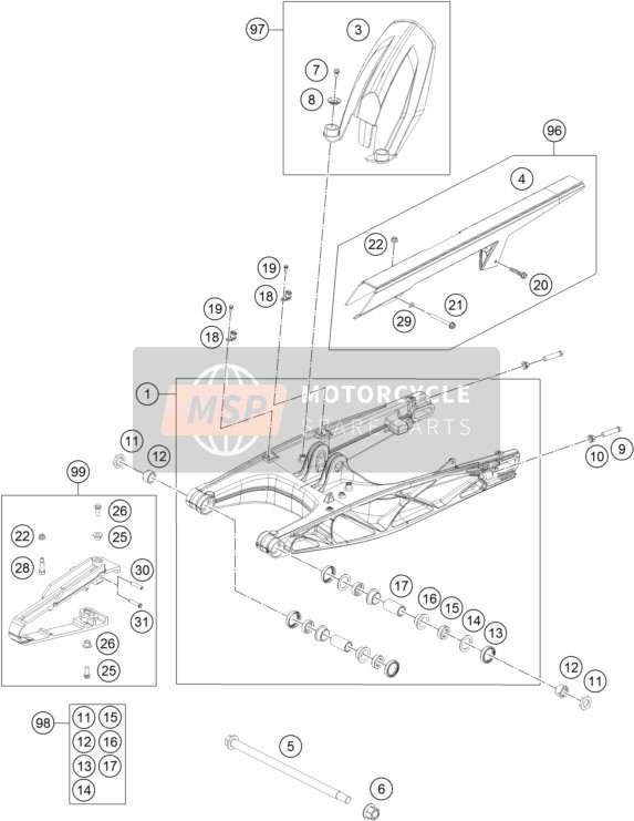 KTM 200 Duke, black w/o ABS-CKD Colombia (2) 2018 Swing Arm for a 2018 KTM 200 Duke, black w/o ABS-CKD Colombia (2)