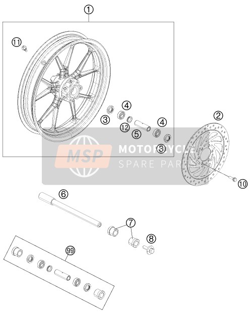 KTM 200 DUKE OR. W/O ABS B.D. Europe 2014 Front Wheel for a 2014 KTM 200 DUKE OR. W/O ABS B.D. Europe