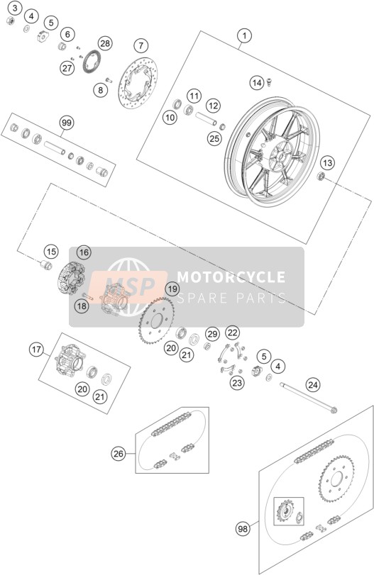 KTM 200 DUKE OR. W/O ABS B.D. Europe 2014 Roue arrière pour un 2014 KTM 200 DUKE OR. W/O ABS B.D. Europe