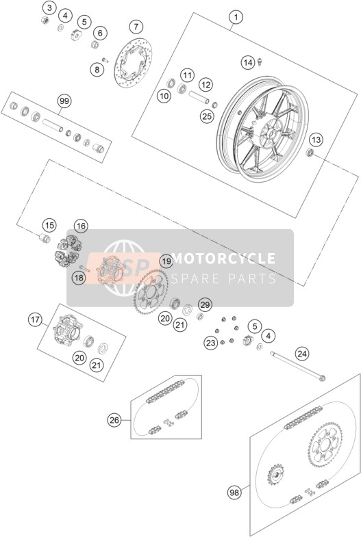 KTM 200 DUKE OR. W/O ABS B.D. Europe 2015 Rear Wheel for a 2015 KTM 200 DUKE OR. W/O ABS B.D. Europe