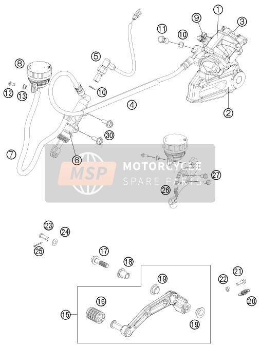 KTM 200 DUKE OR. W/O ABS B.D. Argentina 2016 Étrier de frein arrière pour un 2016 KTM 200 DUKE OR. W/O ABS B.D. Argentina