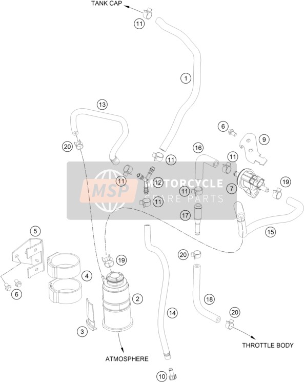 KTM 200 DUKE OR. w/o ABS CKD China 2014 Cartouche évaporative pour un 2014 KTM 200 DUKE OR. w/o ABS CKD China