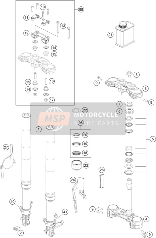 KTM 200 DUKE OR. w/o ABS CKD China 2015 Front Fork, Triple Clamp for a 2015 KTM 200 DUKE OR. w/o ABS CKD China