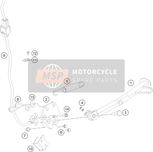 KTM 200 DUKE OR. w/o ABS CKD Colombia 2015 SEITENSTÄNDER/STÄNDER MITTE für ein 2015 KTM 200 DUKE OR. w/o ABS CKD Colombia