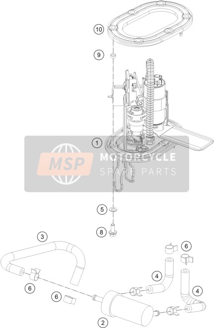 KTM 200 Duke, orange-CKD Brazil 2019 Pompe à carburant pour un 2019 KTM 200 Duke, orange-CKD Brazil