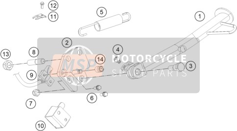 KTM 200 Duke, orange-CKD Brazil 2019 Lato / Cavalletto centrale per un 2019 KTM 200 Duke, orange-CKD Brazil