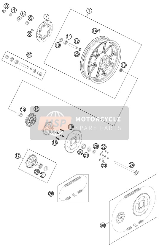 KTM 200 DUKE ORANGE Europe (2) 2012 Roue arrière pour un 2012 KTM 200 DUKE ORANGE Europe (2)