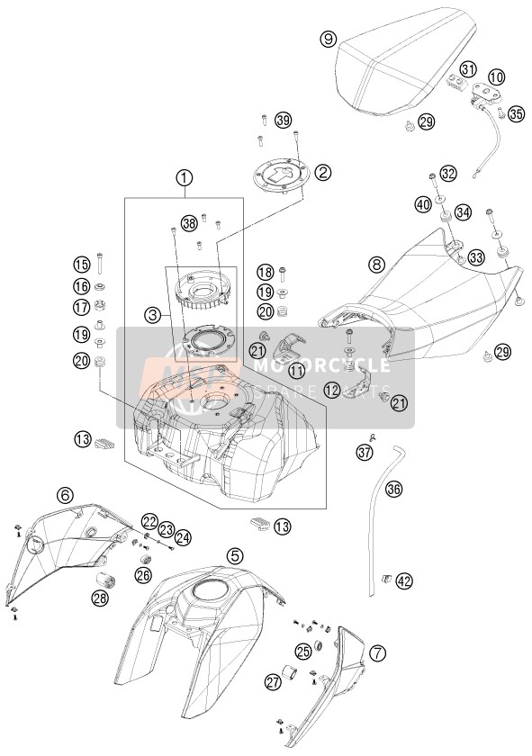 KTM 200 DUKE ORANGE Europe (2) 2012 Carro armato, posto a sedere per un 2012 KTM 200 DUKE ORANGE Europe (2)