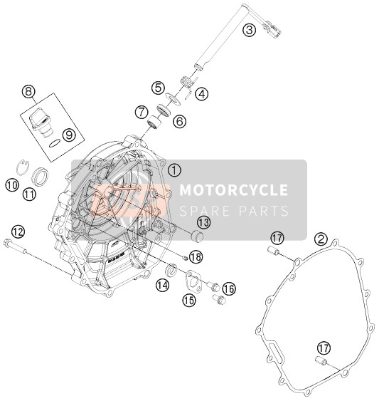 KTM 200 DUKE ORANGE ABS BAJ.DIR.13 Europe 2013 Coperchio frizione per un 2013 KTM 200 DUKE ORANGE ABS BAJ.DIR.13 Europe