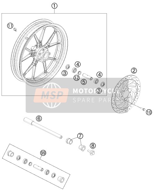 KTM 200 DUKE ORANGE CKD Malaysia 2012 Front Wheel for a 2012 KTM 200 DUKE ORANGE CKD Malaysia