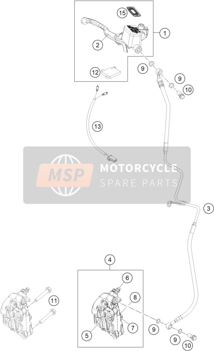 KTM 200 Duke, orange, w/o ABS-CKD  (2) 2019 Étrier de frein avant pour un 2019 KTM 200 Duke, orange, w/o ABS-CKD  (2)