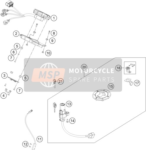 KTM 200 DUKE WH. w/o ABS B.D. Europe 2014 Instrumenten / Slotsysteem voor een 2014 KTM 200 DUKE WH. w/o ABS B.D. Europe