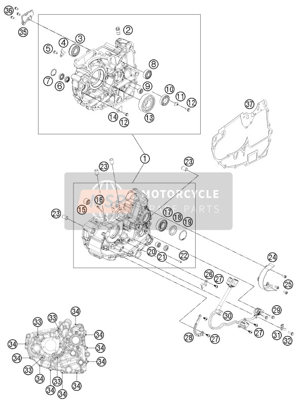 KTM 200 DUKE WH. w/o ABS B.D. Europe 2015 Boîtier moteur pour un 2015 KTM 200 DUKE WH. w/o ABS B.D. Europe