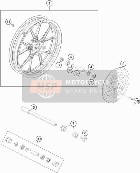 KTM 200 DUKE WH. w/o ABS B.D. Europe 2016 Front Wheel for a 2016 KTM 200 DUKE WH. w/o ABS B.D. Europe