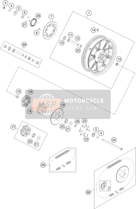 KTM 200 DUKE WH. w/o ABS CKD China 2014 Rear Wheel for a 2014 KTM 200 DUKE WH. w/o ABS CKD China