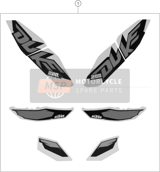 KTM 200 DUKE WH. W/O ABS CKD Malaysia 2015 Decal for a 2015 KTM 200 DUKE WH. W/O ABS CKD Malaysia