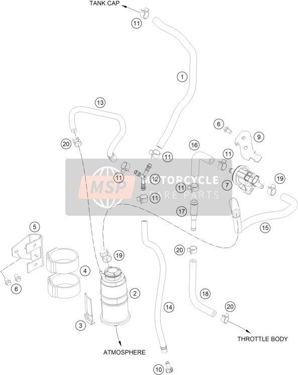 KTM 200 DUKE WH. W/O ABS CKD Brazil 2015 Cartouche évaporative pour un 2015 KTM 200 DUKE WH. W/O ABS CKD Brazil