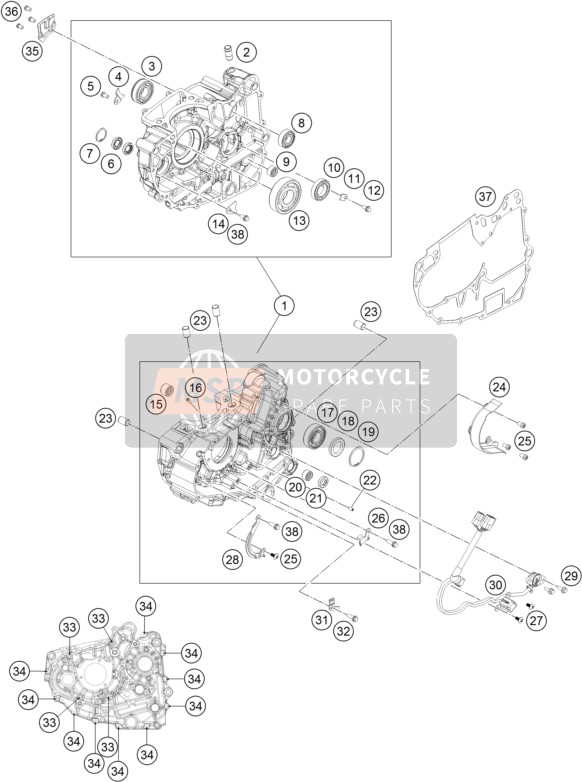 KTM 200 DUKE WH. W/O ABS CKD 17 Colombia 2016 Caja del motor para un 2016 KTM 200 DUKE WH. W/O ABS CKD 17 Colombia