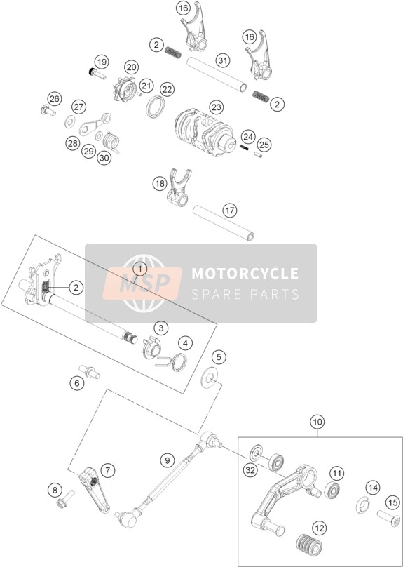 KTM 200 DUKE WHITE ABS Europe 2013 Mécanisme de changement de vitesse pour un 2013 KTM 200 DUKE WHITE ABS Europe