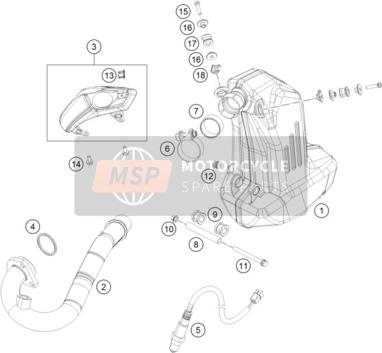 KTM 200 Duke, white, w/o ABS-B.D.  2019 Exhaust System for a 2019 KTM 200 Duke, white, w/o ABS-B.D. 