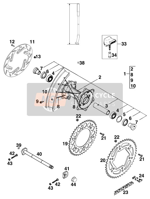 KTM 200 EGS 8kW Europe 1999 Roue arrière pour un 1999 KTM 200 EGS 8kW Europe