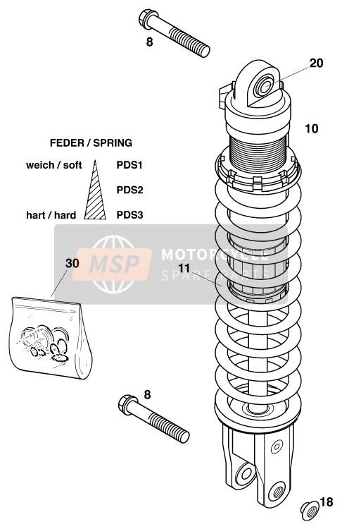 KTM 200 EGS 8kW Europe 1999 Shock Absorber for a 1999 KTM 200 EGS 8kW Europe