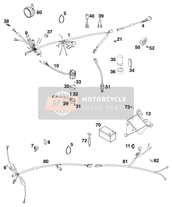 KTM 200 EGS 8kW Europe 1999 Wiring Harness for a 1999 KTM 200 EGS 8kW Europe
