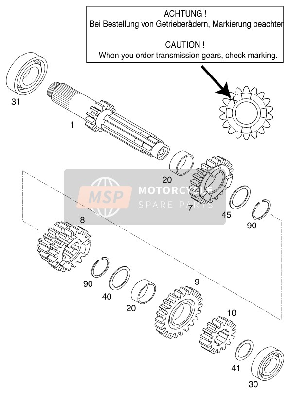 KTM 200 EXC - GS Europe 2001 Trasmissione I - Albero principale per un 2001 KTM 200 EXC - GS Europe